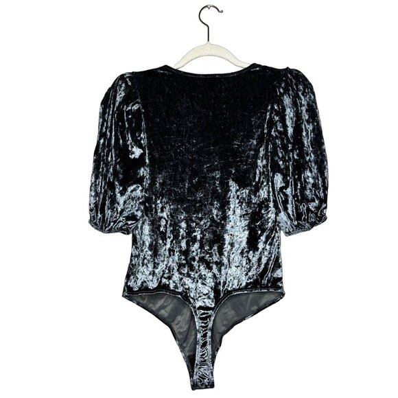 Free People Don't You Wish Velvet Bodysuit Size XS V-neck Gray Blue New - Picture 6 of 12